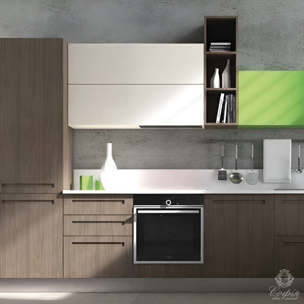 Cвітло-зелена кухня #2 виконана під дерево Фото Cвітло-зелена кухня #2 виконана під дерево - Світ меблів СОФІЯ