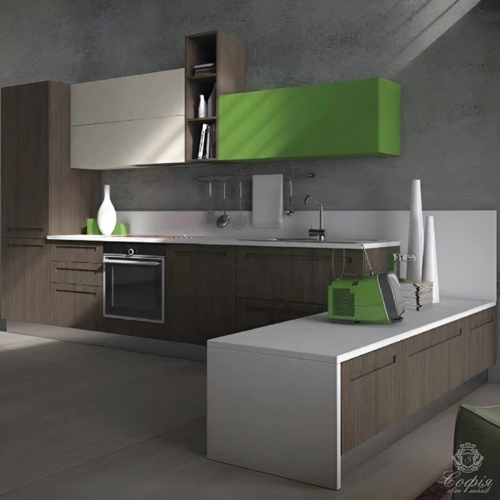 Cвітло-зелена кухня #2 виконана під дерево Cвітло-зелена кухня #2 виконана під дерево - Світ меблів СОФІЯ