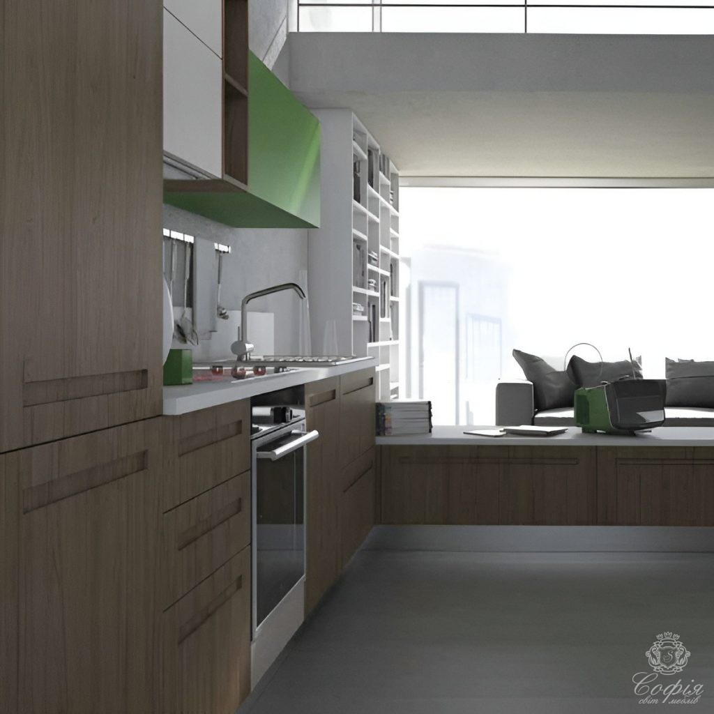 Cвітло-зелена кухня #2 виконана під дерево Cвітло-зелена кухня #2 виконана під дерево - Світ меблів СОФІЯ