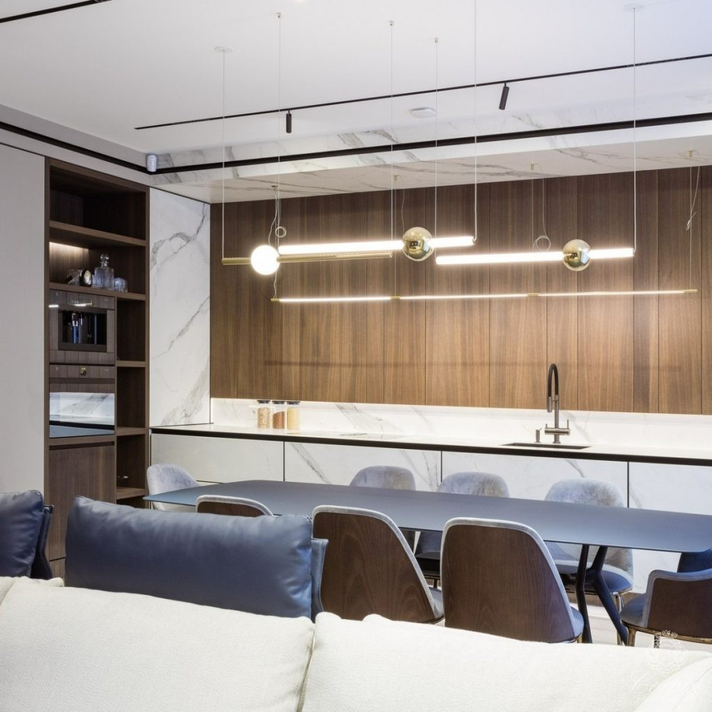 Кухня #6 без ручок з підсвіткою у мраморних тонах Кухня #6 без ручок з підсвіткою у мраморних тонах - Світ меблів СОФІЯ