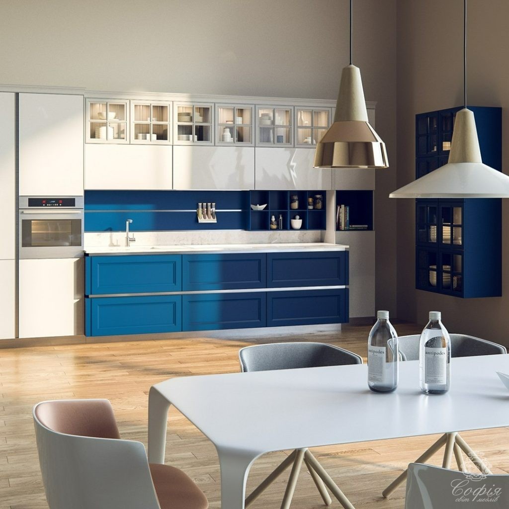 Класична кухня #9 у білому та синьому кольорі Класична кухня #9 у білому та синьому кольорі - Світ меблів СОФІЯ