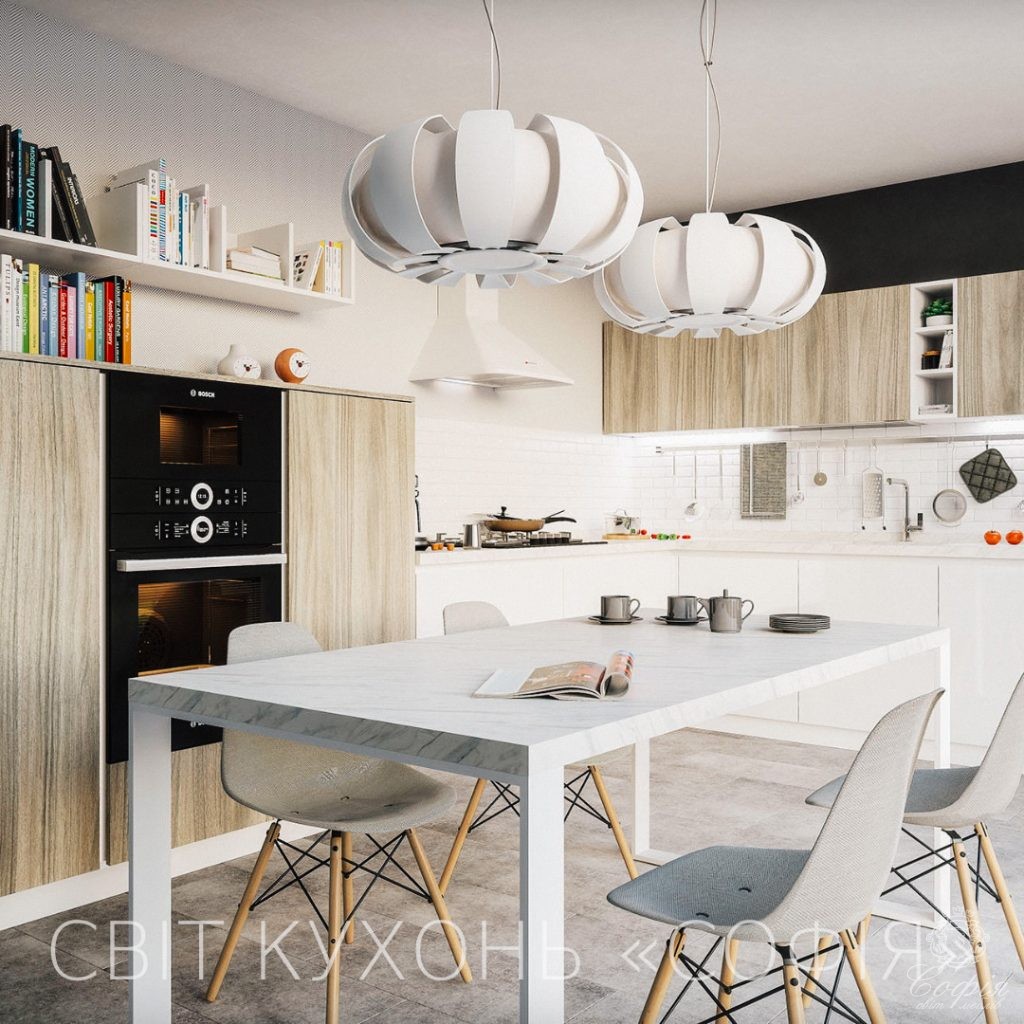 Класична кухня #14 у білому кольорі з елементами дерева Класична кухня #14 у білому кольорі з елементами дерева - Світ меблів СОФІЯ