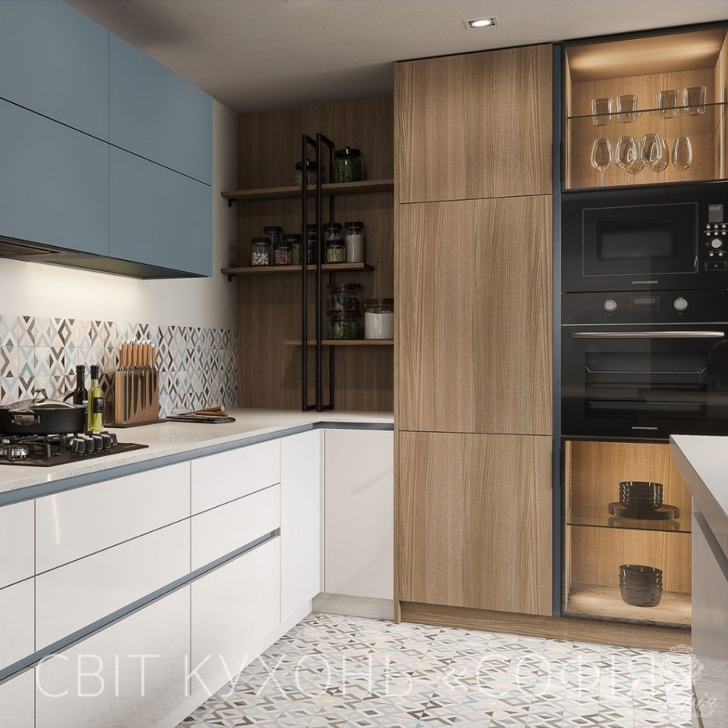 Фото Кутова кухня #17 у темних тонах з елементами дерева - Світ меблів СОФІЯ