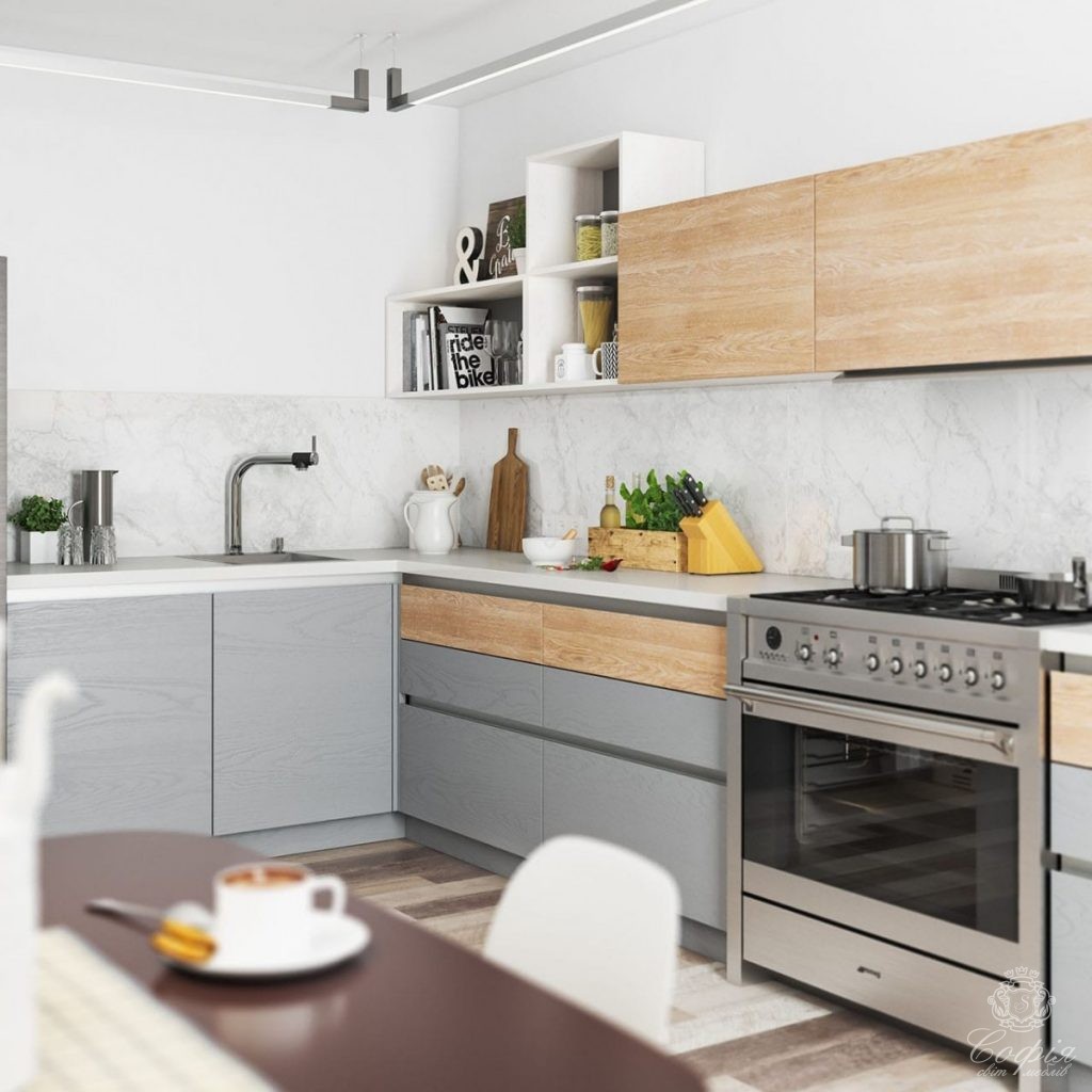 Домашня кухня #19 під дерево з елементами сірого кольору - Світ меблів СОФІЯ