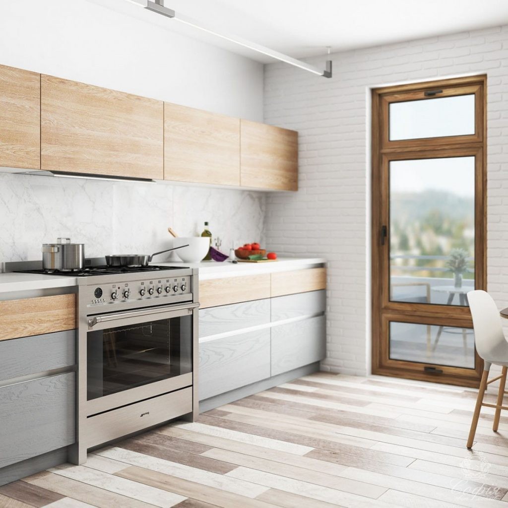 Домашня кухня #19 під дерево з елементами сірого кольору - Світ меблів СОФІЯ