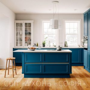 Класична кухня #34 у синіх тонах з елементами дерева ID:14932