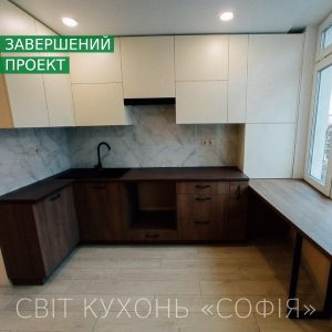 Кухня #35 під дерево з елементами білого кольору ID:14943