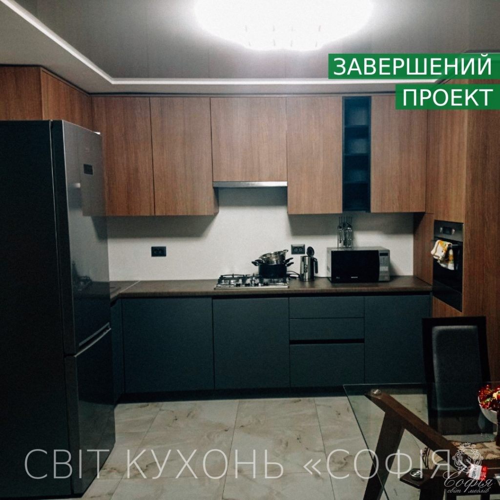 Сучасна кухня #39 у сірих кольорах з елементами дерева Сучасна кухня #39 у сірих кольорах з елементами дерева - Світ меблів СОФІЯ